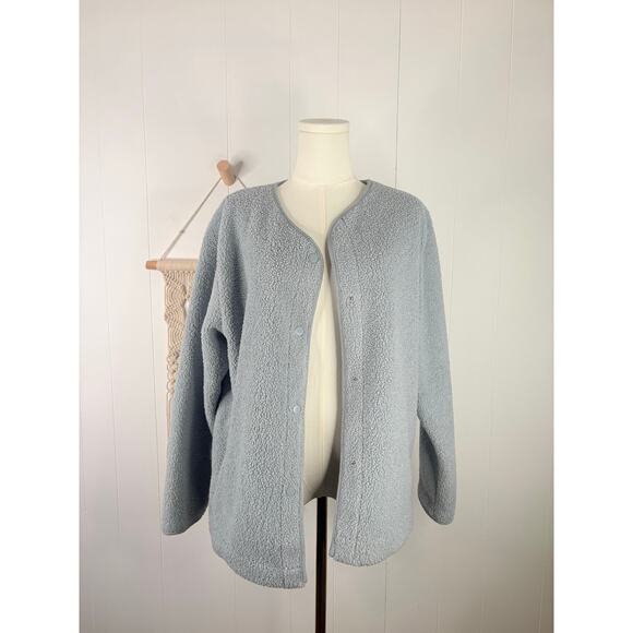 Joie Teddy Sherpa Shacket Size Medium Blue Snap Jacket Coat - Picture 3 of 8